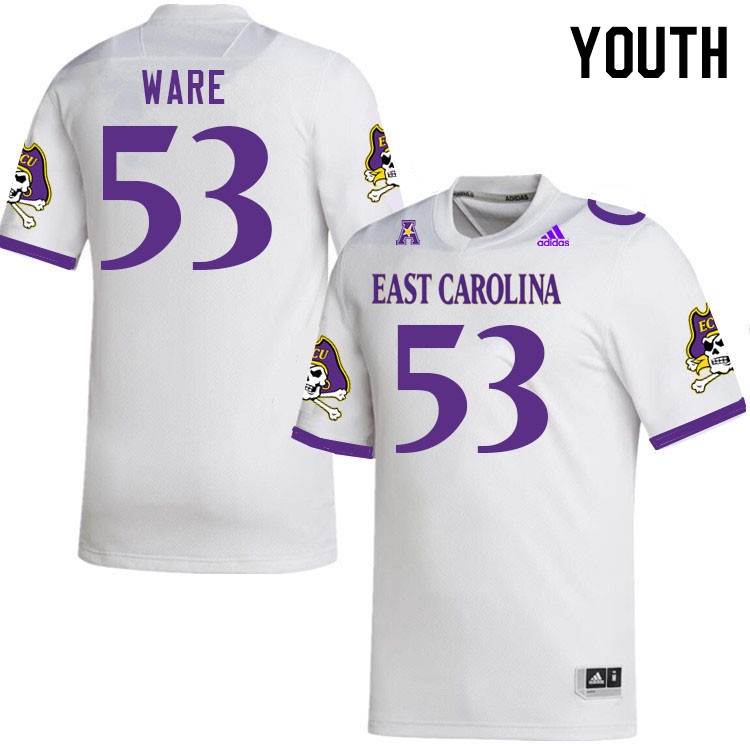 Youth #53 Suirad Ware ECU Pirates 2023 College Football Jerseys Stitched-White